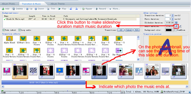 sychronize background music with photo slideshow
